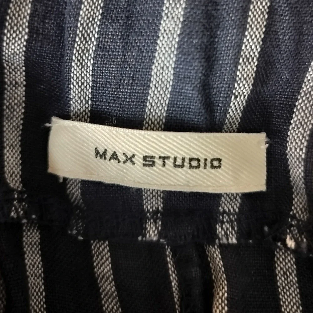 100% Linen Striped Maxi Skirt Medium / Large Blue White Max Studio Made in Italy - Picture 4 of 4